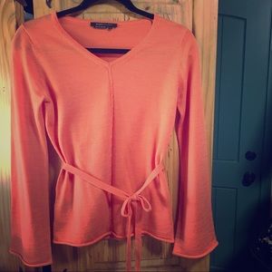 Soft BCBG V-Neck Sweater with Tie at Waist